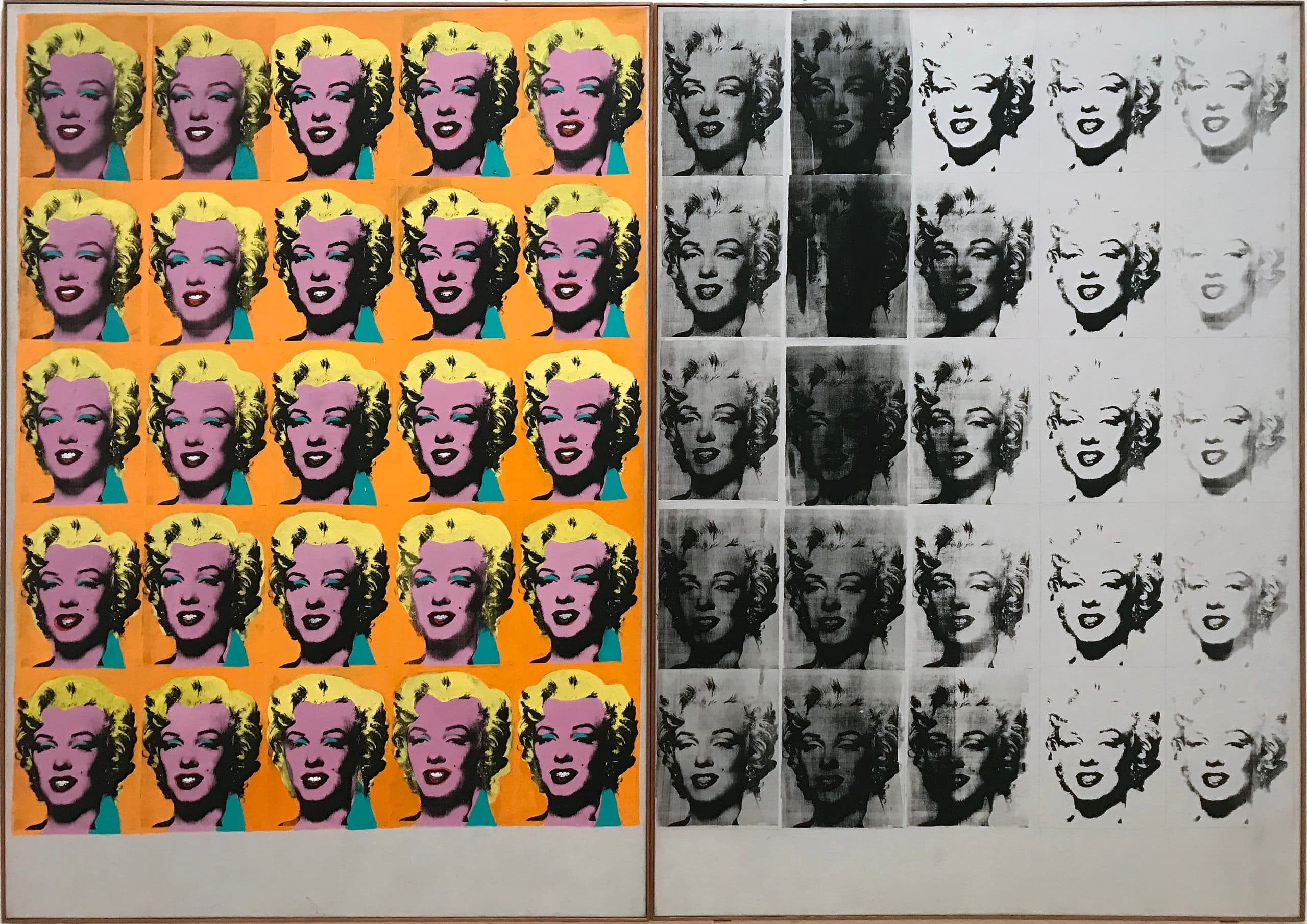 Marilyn Diptych, Andy Warhol (1962) — fifty Marilyns, each slightly different, the image degrading across copies