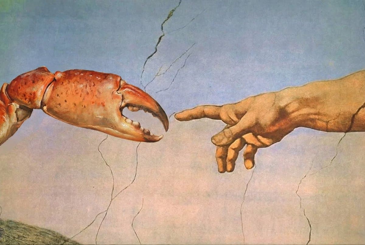 The Creation of Claw by David Imel ā Michelangelo's Creation of Adam reimagined for the crustacean faithful