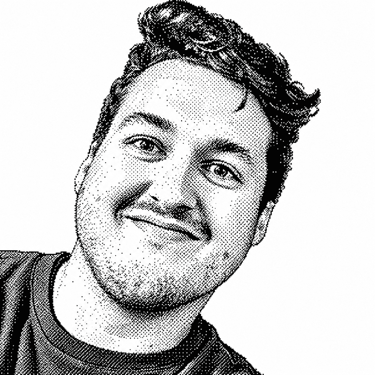 A dithered portrait of Liam Wilkinson